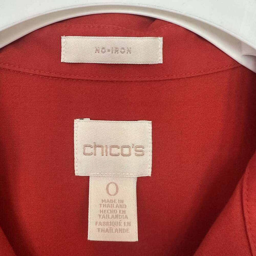 Chicos S (0) No Iron Button Shirt Pockets Rust Terracotta Career Preppy Minimali - Picture 3 of 7